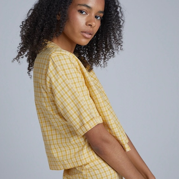 NWT Ragged Priest Kicker’s Yellow plaid Crop Collared Top and Midi Skirt Set - Picture 6 of 12